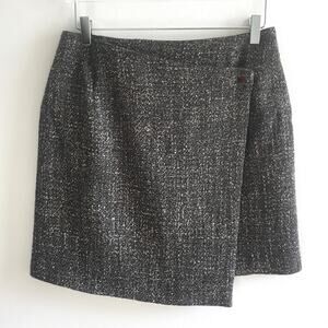 Kenzo Paris US 10 France 42 Wrap Skirt Mini Wool Blend Asymmetric Black